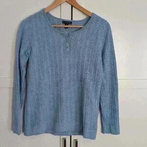 Women's Blue  Metallic Knitted Tribal Sweater Medium
